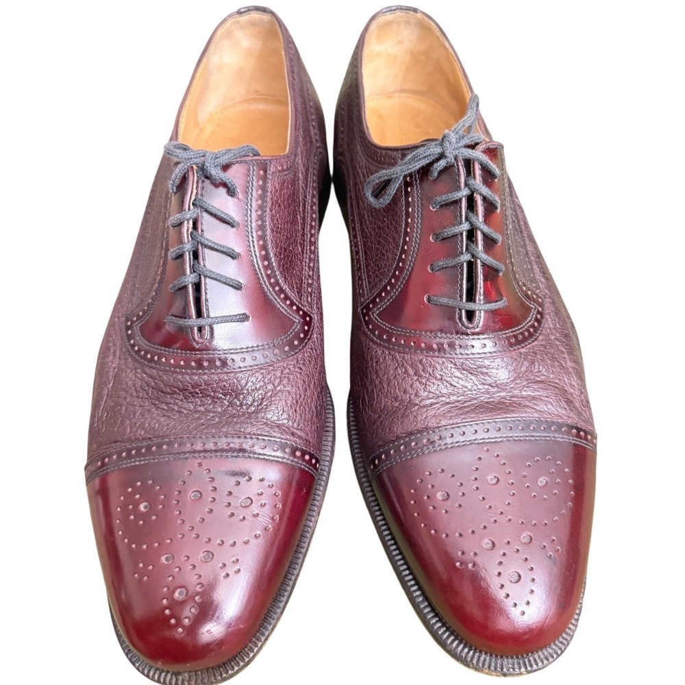 Moreschi Peccary Calf Leather Burgundy Oxford Shoes Brogue Men Size 10
